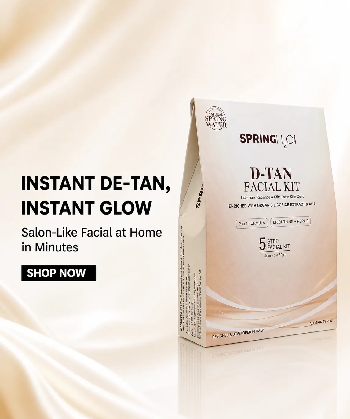 SPRING H2O Facial Kit Combo - D-Tan 50g, Charcoal Facial Kit 60g, & Diamond Facial Kits 60g | Complete Skincare Set for Radiant Skin | All Skin Type