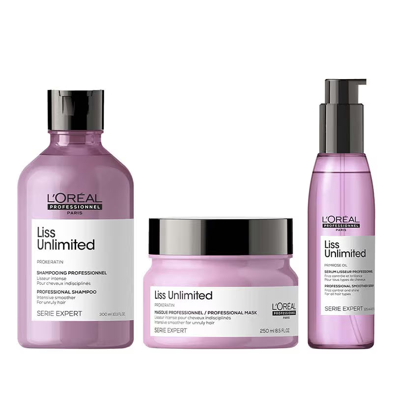 L’Oreal Professionnel Liss Unlimited Shampoo 300ml, Hair Mask 250gm and Hair Serum 125ml, Serie Expert