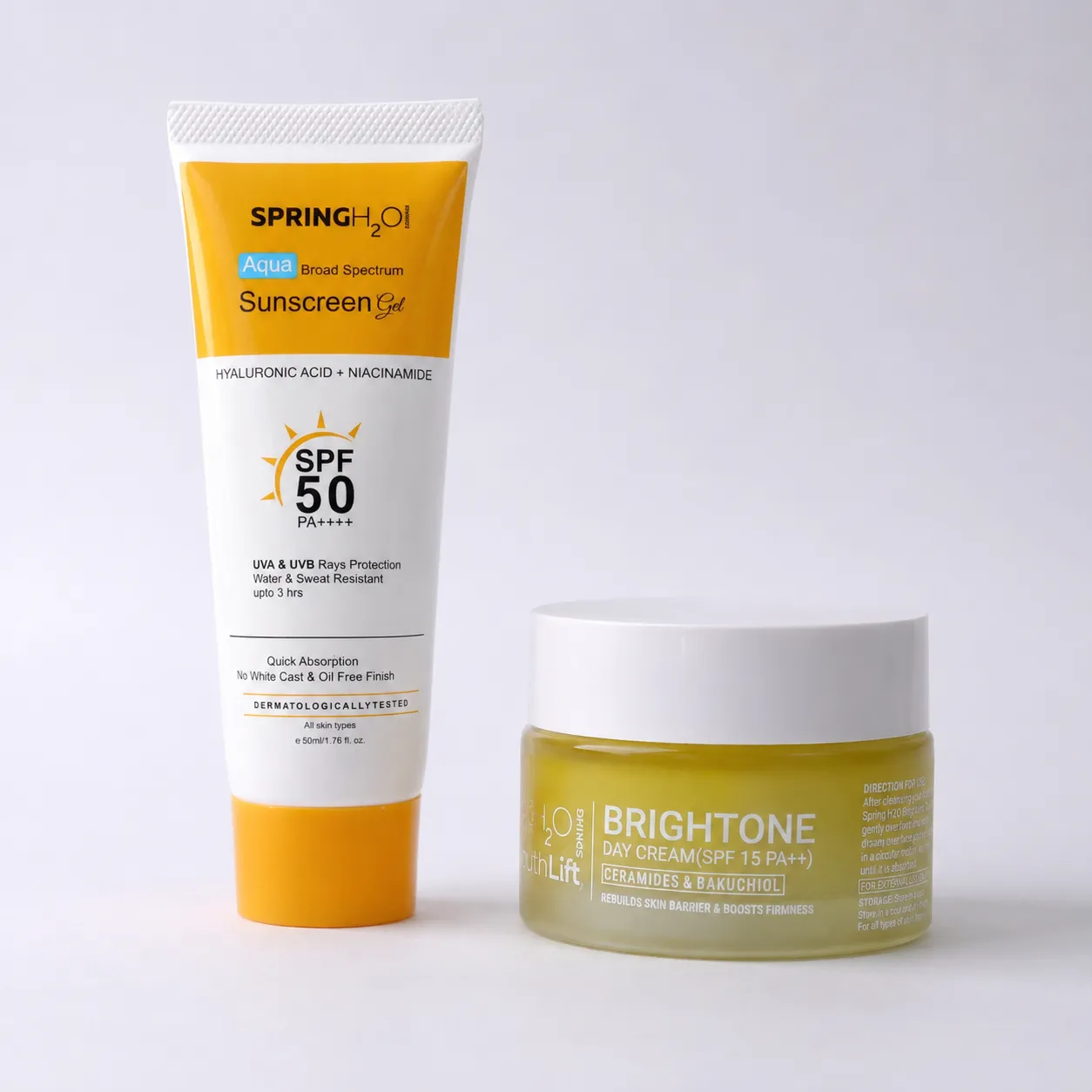 Spring H2O Set Of 2 Youth Lift Brightone Day Cream With Sunscreen Gel - 50 ml Each