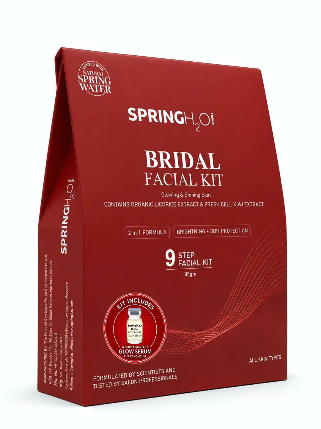 Spring H2O Bridal Facial Kit 85g, 9 step facial kit with Organic Licorice and Fresh Cell Kiwi Extract and free Glow Serum