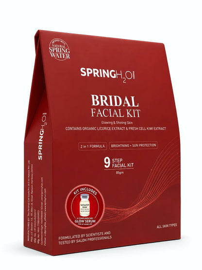 Spring H2O Bridal Facial Kit 85g, 9 step facial kit with Organic Licorice and Fresh Cell Kiwi Extract and free Glow Serum