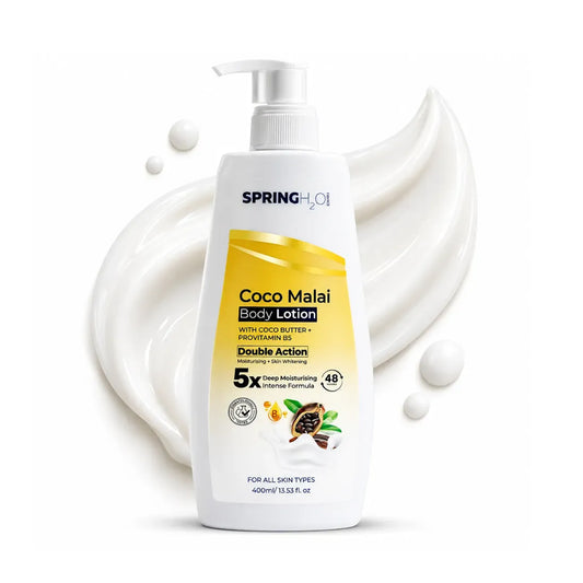 Spring H2O Coco Malai Body Lotion 400ml with Coco Butter and ProVitamin B5, 5X deep moisturising formula for all skin types