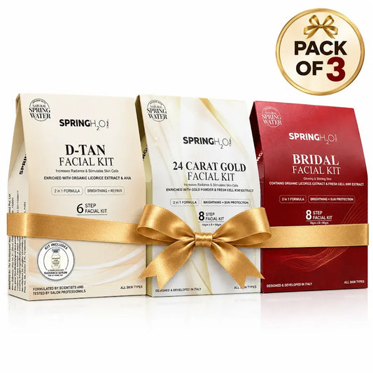 Spring H2O Radiance Facial Kit Combo: D-Tan, Bridal Glow & 24 Carat Gold for Luminous Skin