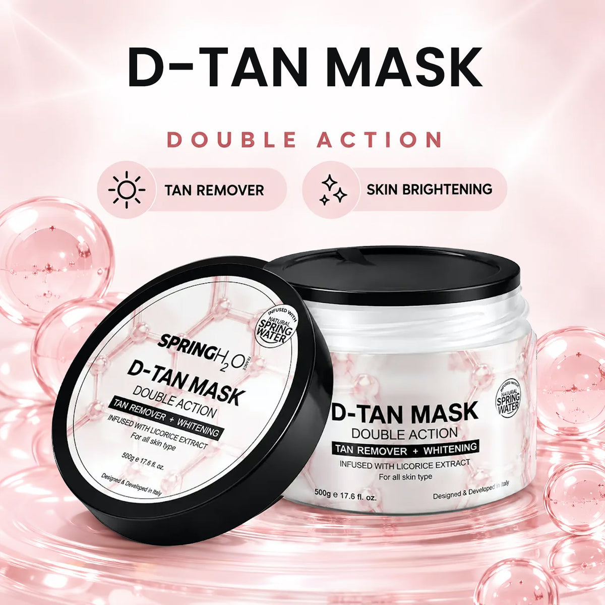 Spring H2O D-Tan Mask 500g with licorice extract and natural spring water for tan removal and skin brightening