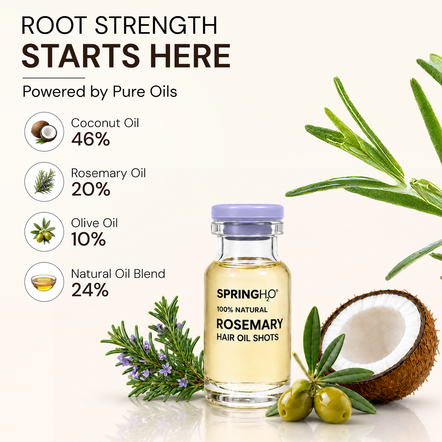 Spring H2O Set Of 6 Rosemary Hair Oil Shots - 5 ml Each