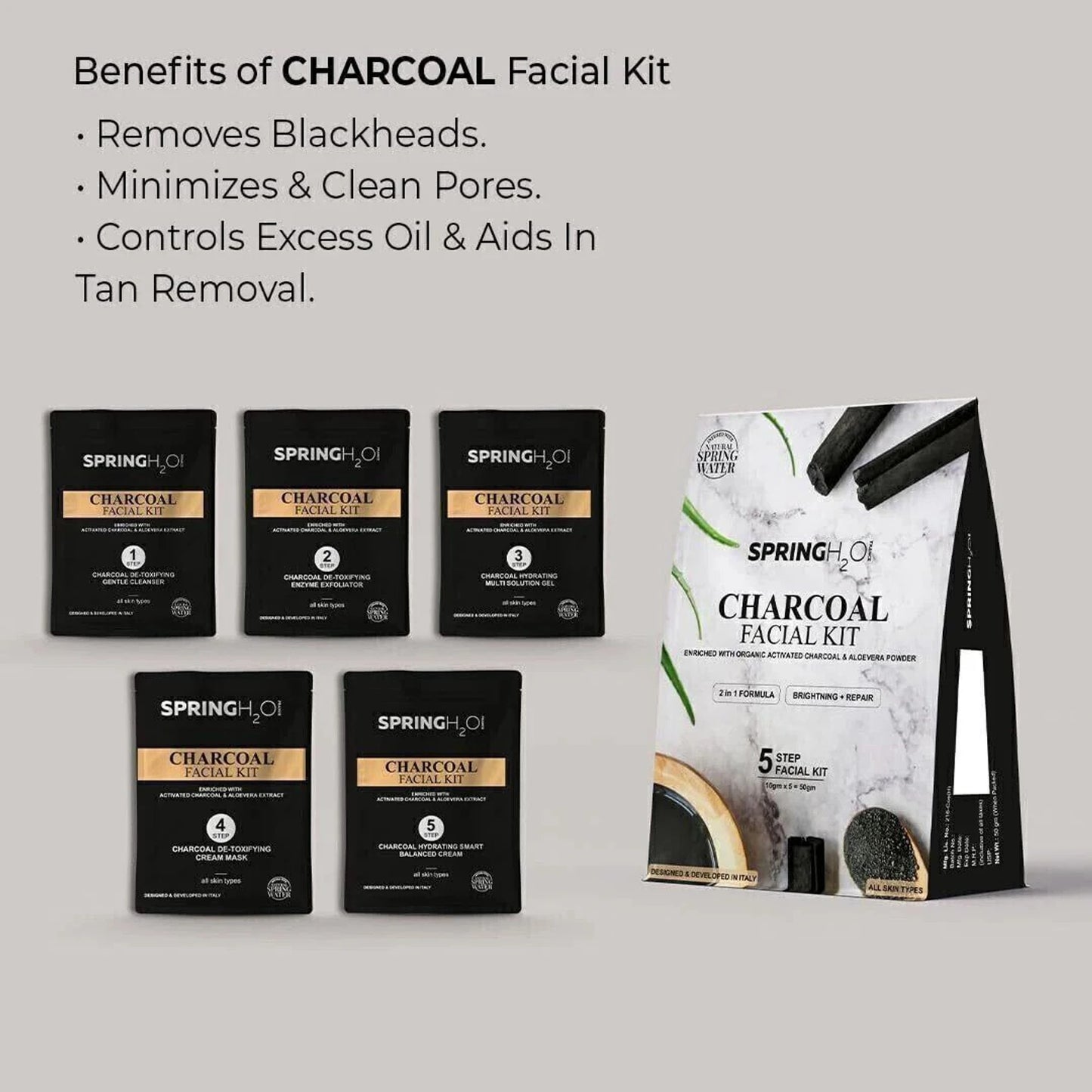 Spring H2O Complete D-Tan & Charcoal Facial Combo Pack with D-Tan Mask