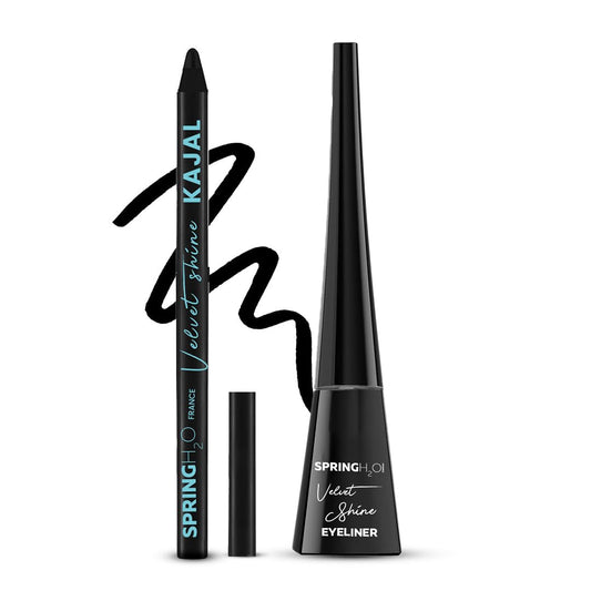 Spring H2O Velvet Shine Kajal & Eyeliner Combo | Intense Black, Smudgeproof & Waterproof