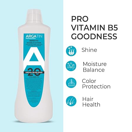 Argatin Professional Refecto Hair Color Developer 20 Volume (6%) – Cream Developer with Pro Vitamin B5 – Double Action Formula for Rich, Long-Lasting Hair Colour – 1000ml