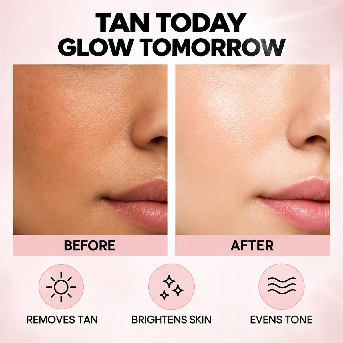 Spring H2O skincare before and after results showing reduced tan, brighter-looking skin and a more even skin tone