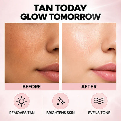 Spring H2O skincare before and after results showing reduced tan, brighter-looking skin and a more even skin tone
