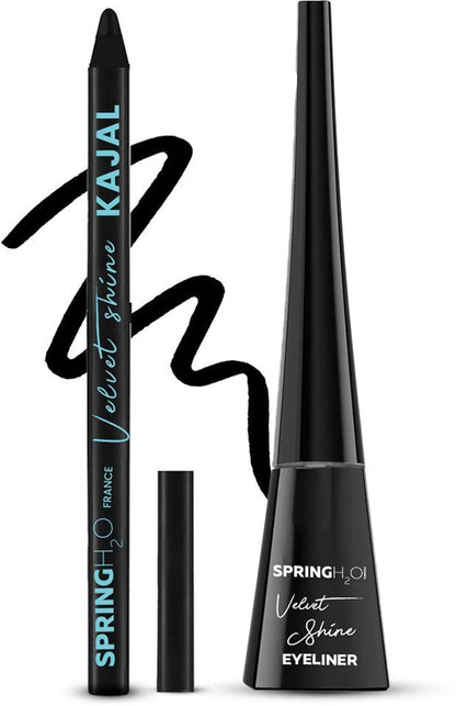 Spring H2O Velvet Shine Kajal & Eyeliner Combo | Intense Black, Smudgeproof & Waterproof