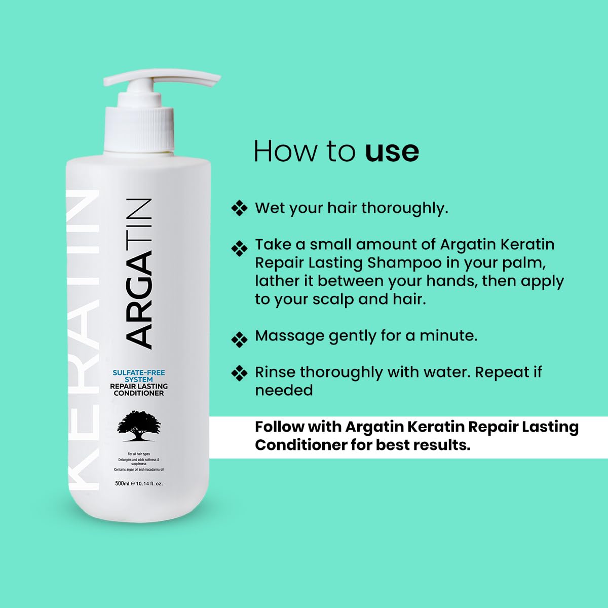 ARGATIN Keratin Treated Repair Lasting Sulphate free Conditioner for Dry and Damaged Hair | Daily Use (Conditioner 500ml)