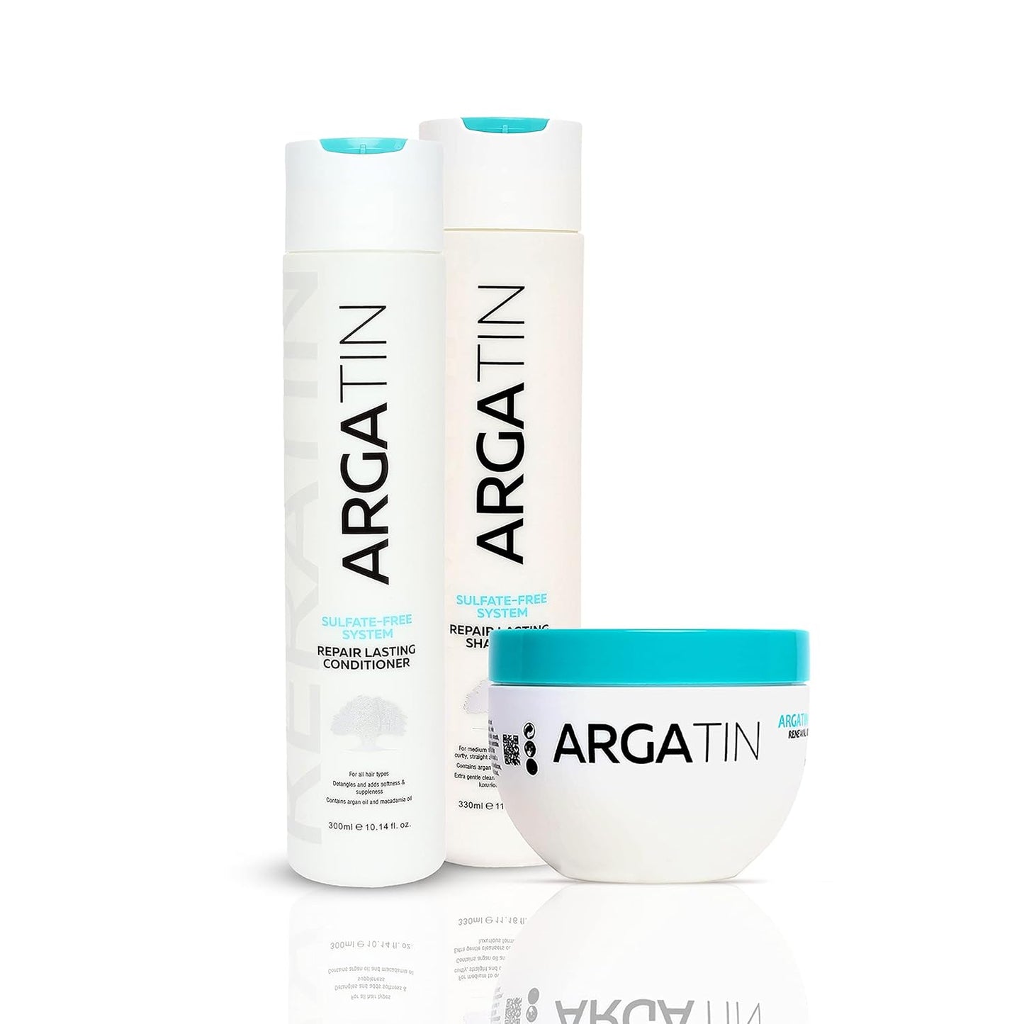 Argatin Keratin Repair Lasting Sulfate-Free Shampoo (330ml) + Conditioner (300ml) + Hair Mask (250ml) Combo | Hair Care Kit for Women and Men | Repairs Dry, Frizzy & Damaged Hair | Salon-Like Smooth Hair