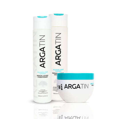 Argatin Keratin Repair Lasting Sulfate-Free Shampoo (330ml) + Conditioner (300ml) + Hair Mask (250ml) Combo | Hair Care Kit for Women and Men | Repairs Dry, Frizzy & Damaged Hair | Salon-Like Smooth Hair