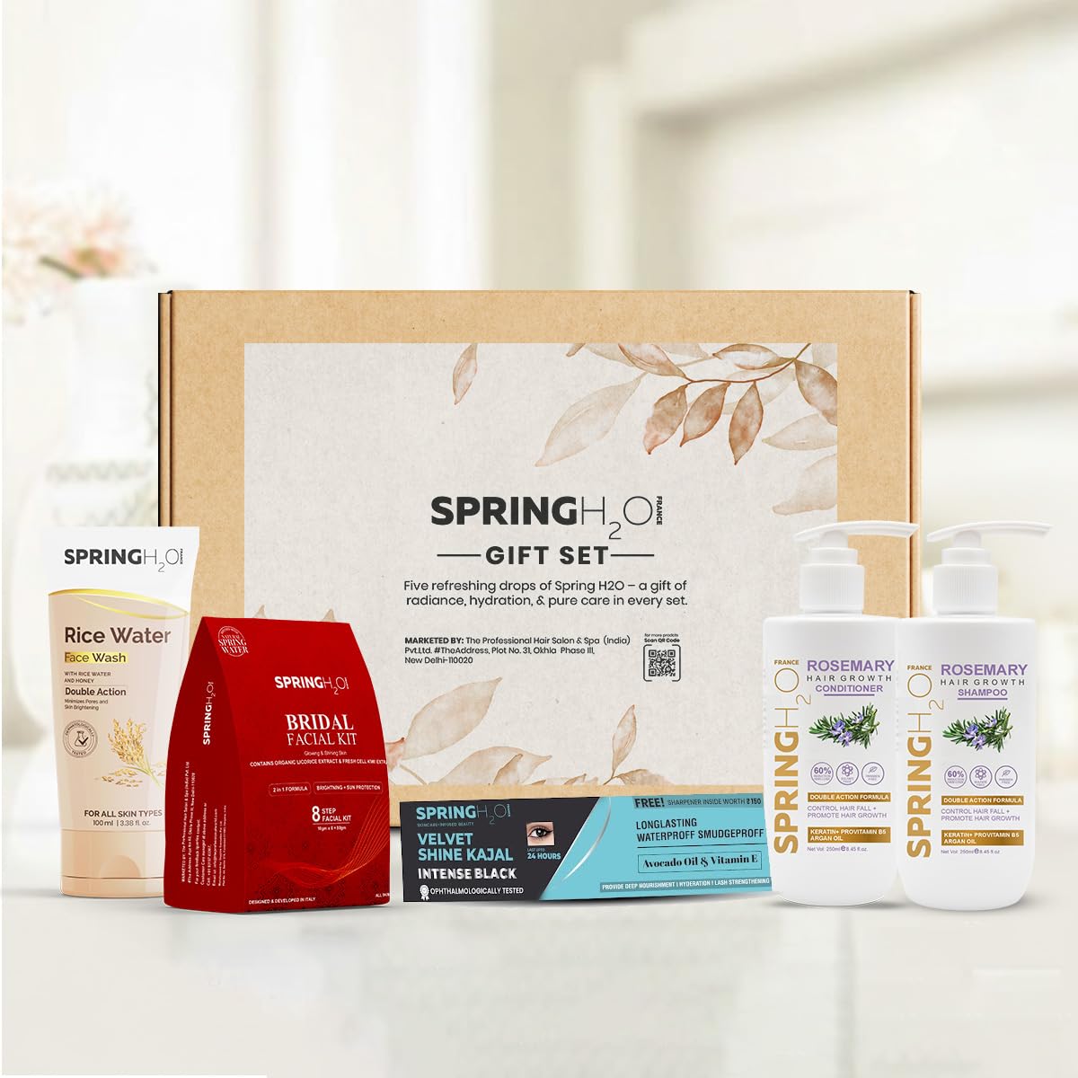 Personal Care Gift Hamper - Rice Water Facewash, Bridal Facial Kit, Kajal Pencil, Rosemary Shampoo & Conditioner Combo