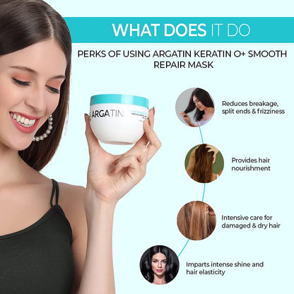 Keratin O+ Smooth Repair Hair Mask 250ml | For Smoothening, Straightening, Hair Thickness | Nourishes Dry, Damaged & Frizzy Hair