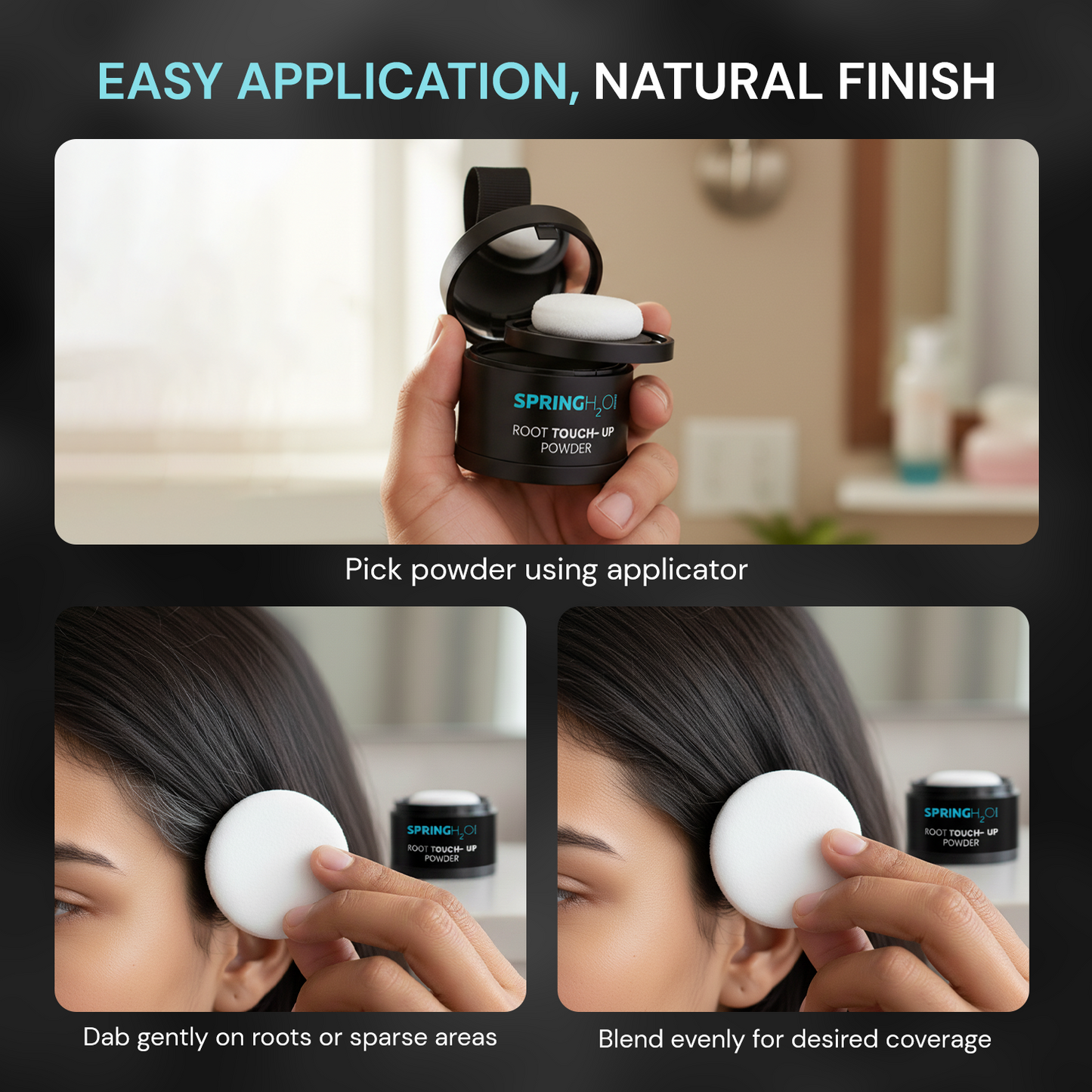 SPRING H2O Root Touch Up Powder for Grey Roots & Bald Spots, Long-Lasting & Smudge-Proof 4 GM