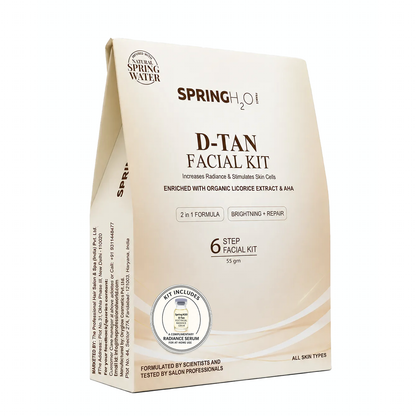 SPRING H2O D-TAN Facial Kit 55g | 5 Step Facial Kit at Home for Tan Removal, Brightening & Glowing Skin