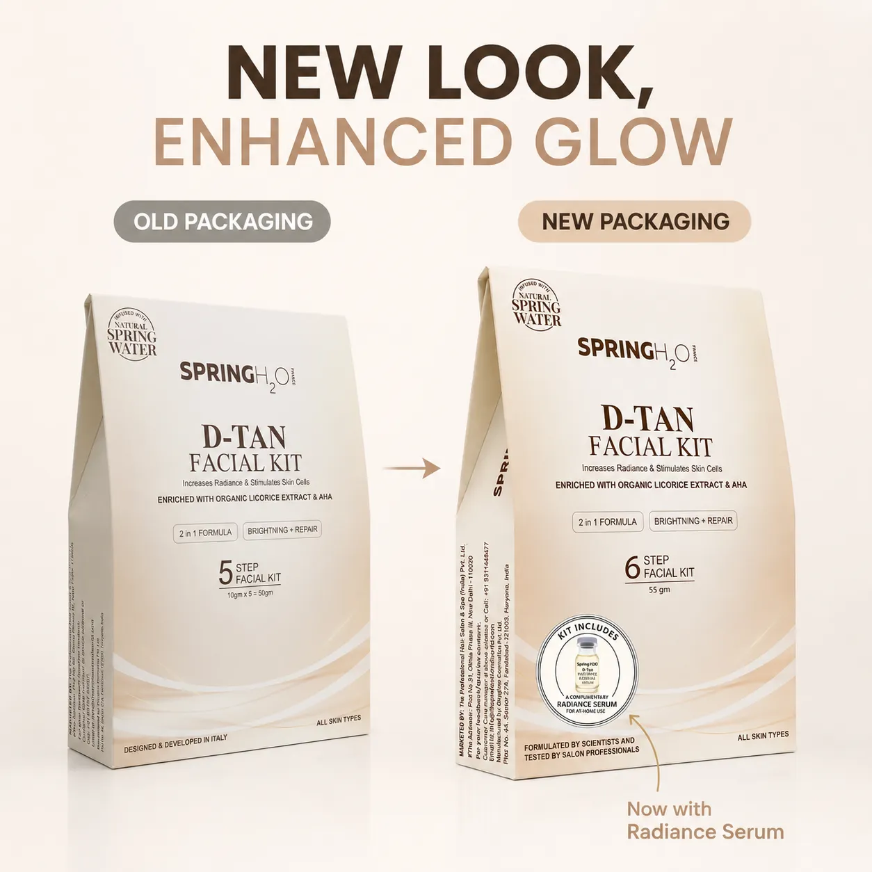 SPRING H2O D-TAN Facial Kit 55g | 5 Step Facial Kit at Home for Tan Removal, Brightening & Glowing Skin