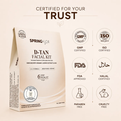 SPRING H2O D-TAN Facial Kit 55g | 5 Step Facial Kit at Home for Tan Removal, Brightening & Glowing Skin