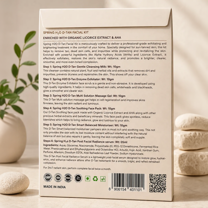 SPRING H2O D-TAN Facial Kit 55g | 5 Step Facial Kit at Home for Tan Removal, Brightening & Glowing Skin