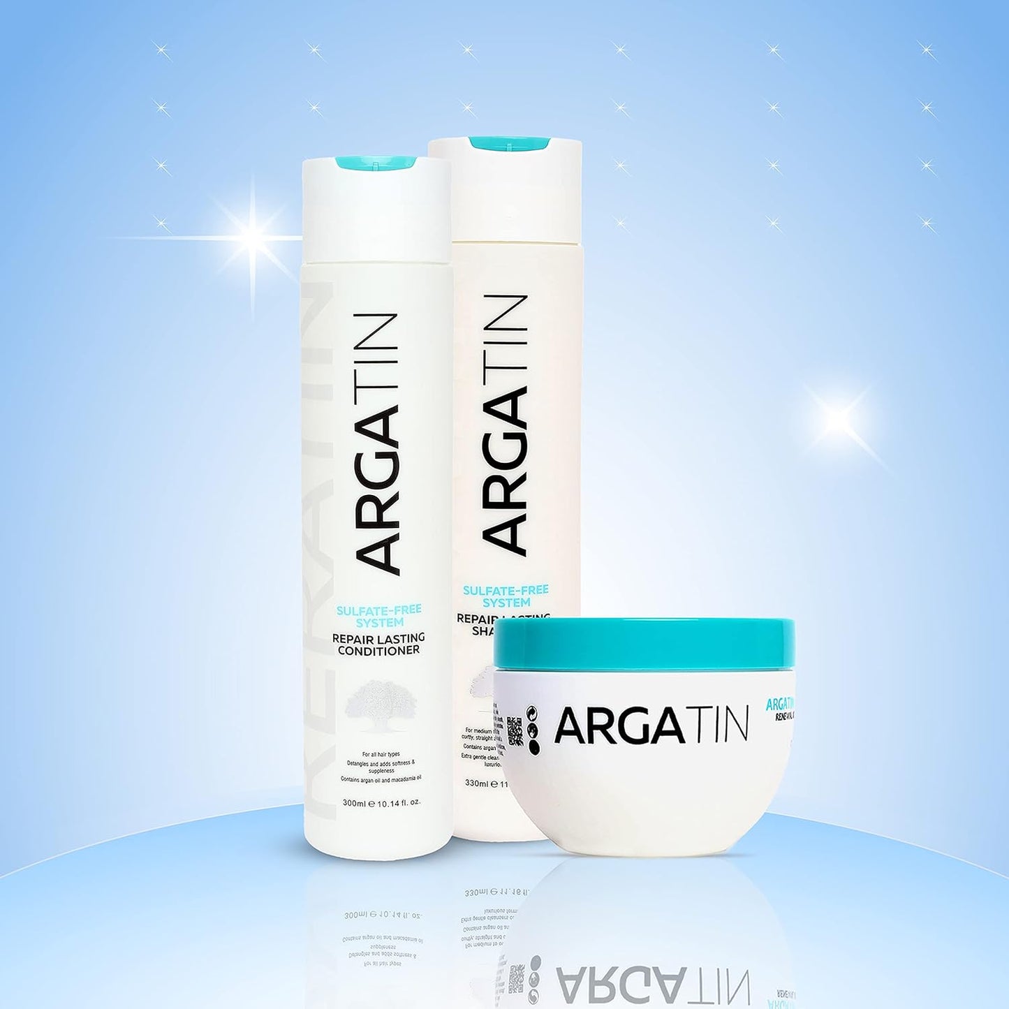 Argatin Keratin Repair Lasting Sulfate-Free Shampoo (330ml) + Conditioner (300ml) + Hair Mask (250ml) Combo | Hair Care Kit for Women and Men | Repairs Dry, Frizzy & Damaged Hair | Salon-Like Smooth Hair