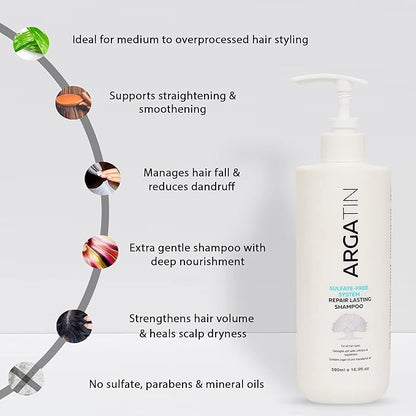 ARGATIN Keratin Repair Lasting Sulphate free Shampoo for Dry and Damaged Hair | Daily Use (Shampoo 500ml)