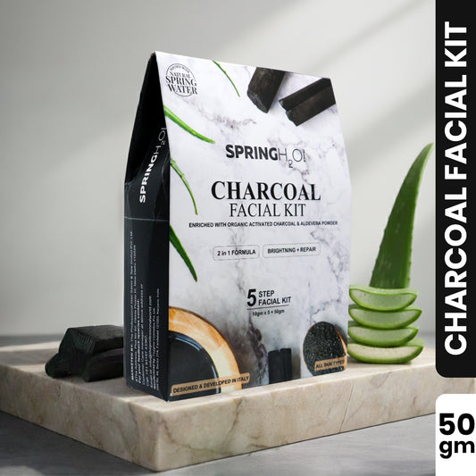 SPRING H2O Charcoal Facial Kit 50 gm 2 in 1 Formula Brightning+Repair 5 Step