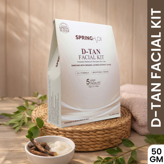 SPRING H2O D-TAN Facial Kit 50 gm 2 in 1 Formula Brightening Repair 5 Step