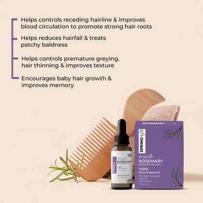 SPRING H2O Organic Rosemary Essential Oil 15ml | 100% Pure and Natural For Hair Growth