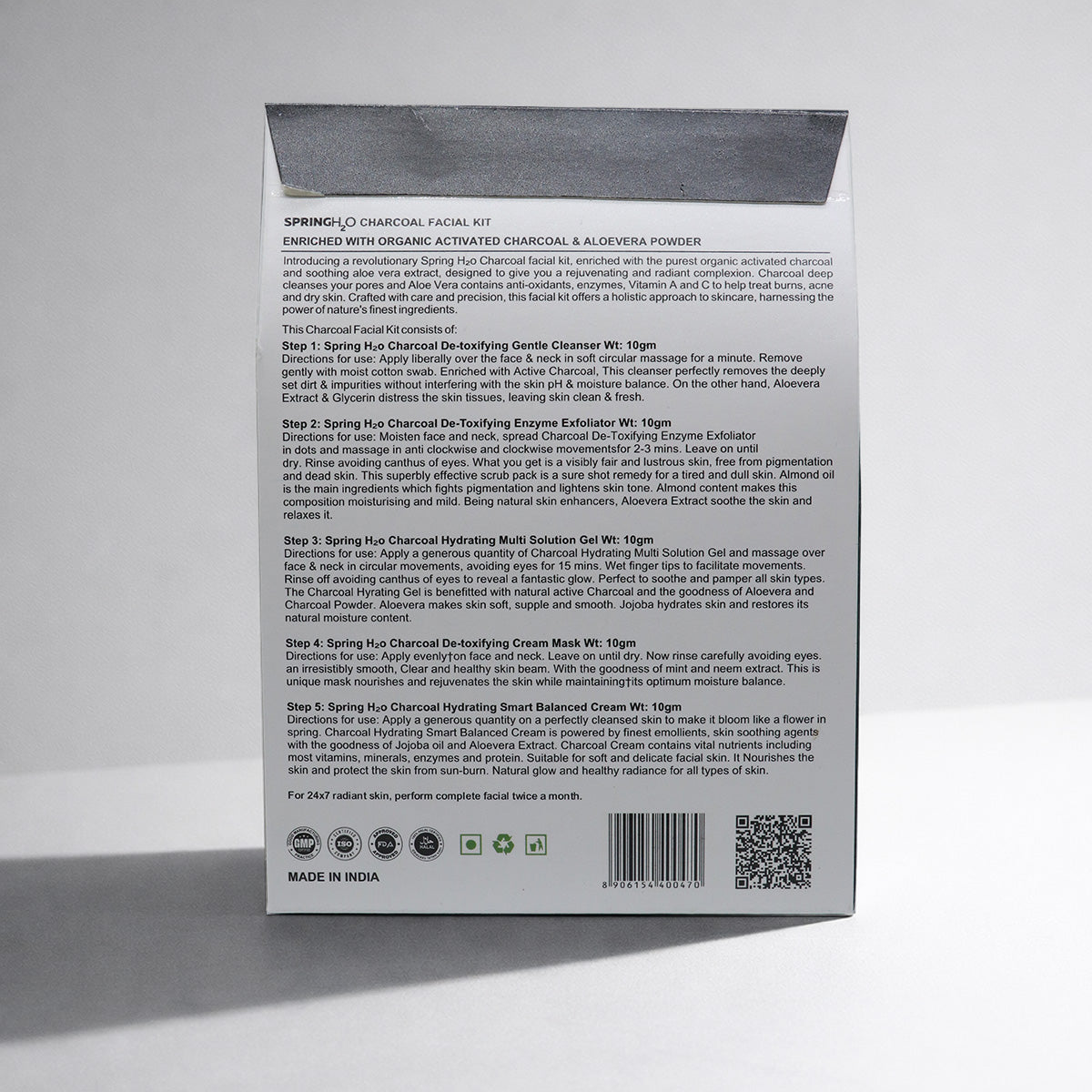SPRING H2O Charcoal Facial Kit 50 gm 2 in 1 Formula Brightning+Repair 5 Step Pack of 2