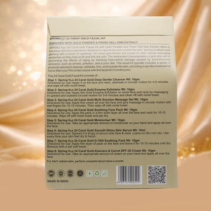 SPRING H2O 24 Carat Gold Facial Kit ,2 in 1 Formula Brightening + Sun Protection 8 Step