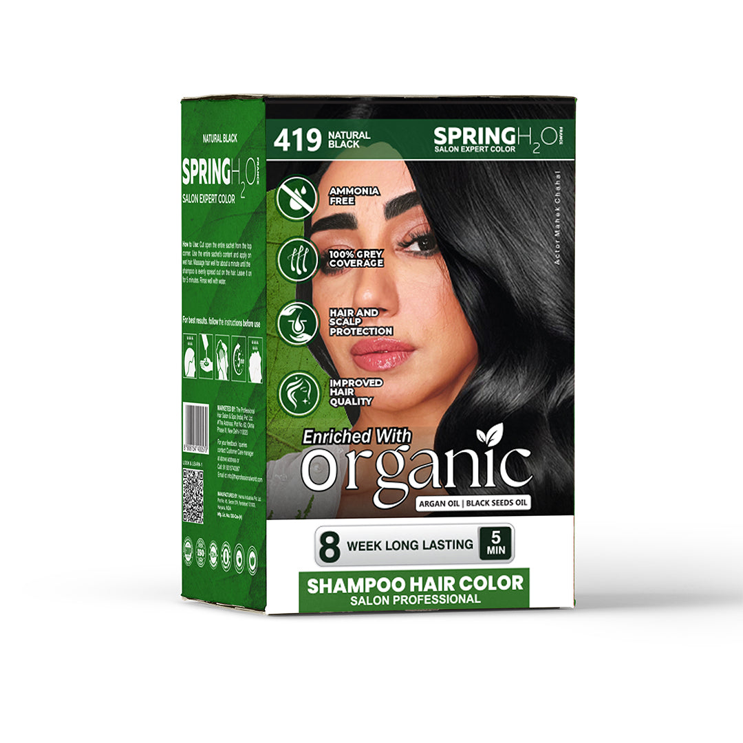 Spring H2O Salon Expert Hair Color Shampoo Natural Black- Pack of 12 (15ml Each)