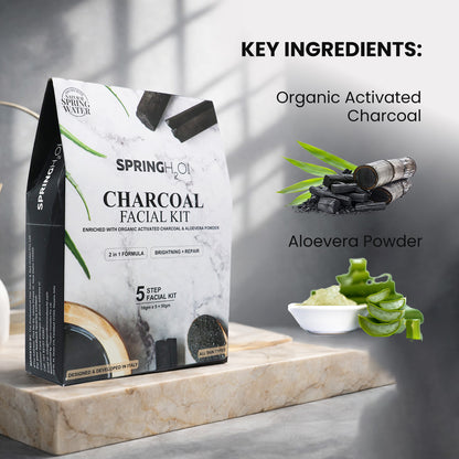 SPRING H2O Charcoal Facial Kit 50 gm 2 in 1 Formula Brightning+Repair 5 Step Pack of 2
