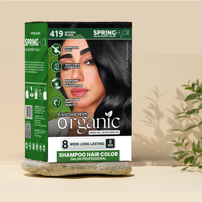 Spring H2O Salon Expert Hair Color Shampoo Natural Black- Pack of 12 (15ml Each)