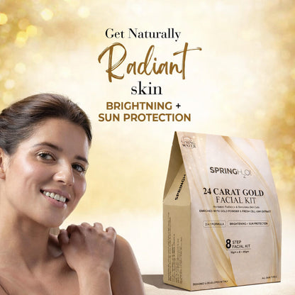 SPRING H2O 24 Carat Gold Facial Kit ,2 in 1 Formula Brightening + Sun Protection 8 Step