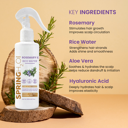 SPRING H2O Rosemary & Rice Water Hair Spray for Hair Re-Growth, Reduce Hair Fall (200 ml)