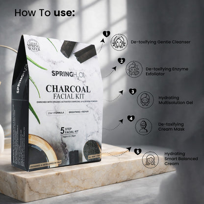 SPRING H2O Charcoal Facial Kit 50 gm 2 in 1 Formula Brightning+Repair 5 Step Pack of 2