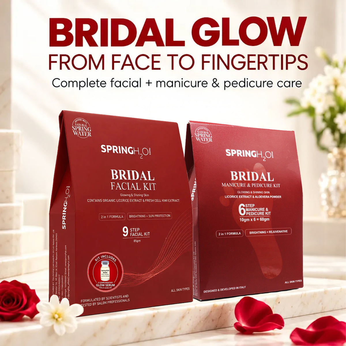 SPRING H2O Bridal Facial Kit with Manicure & Pedicure Kit Combo for Glowing & Radiant Skin | Complete Pre-Bridal Beauty Care Kit