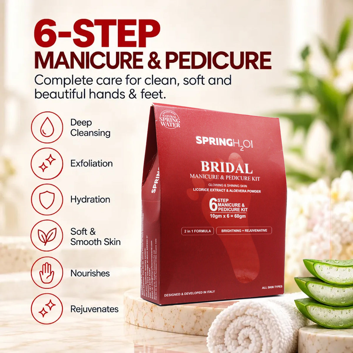 SPRING H2O Bridal Facial Kit with Manicure & Pedicure Kit Combo for Glowing & Radiant Skin | Complete Pre-Bridal Beauty Care Kit