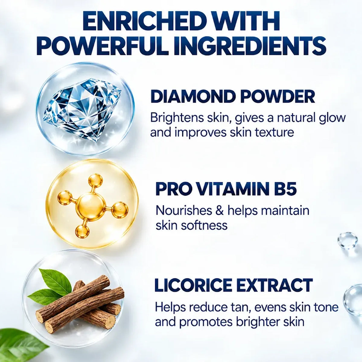 Spring H2O Diamond Bleach Cream enriched with Diamond Powder, Pro Vitamin B5 and Licorice Extract for brighter, smoother-looking skin