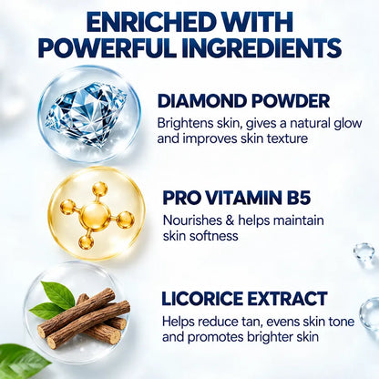 Spring H2O Diamond Bleach Cream enriched with Diamond Powder, Pro Vitamin B5 and Licorice Extract for brighter, smoother-looking skin