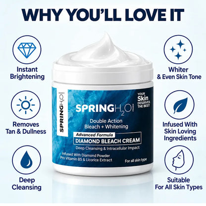 Spring H2O Diamond Bleach Cream for instant brightening, tan and dullness removal, even skin tone and deep cleansing
