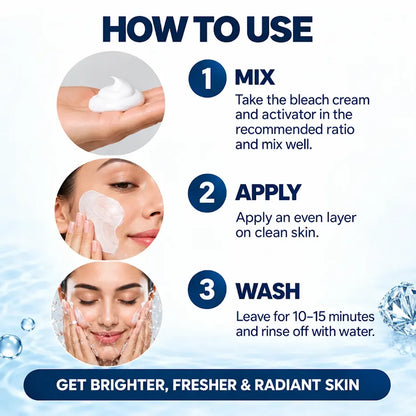 Spring H2O Diamond Bleach Cream how to use with mixing, facial application and washing steps for brighter radiant skin