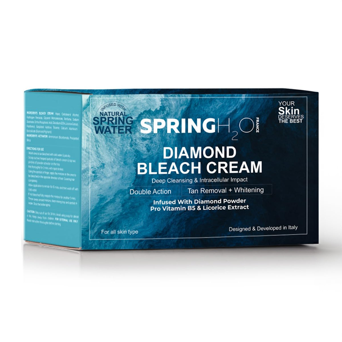 Spring H2O Diamond Bleach Cream with Diamond Powder, Pro Vitamin B5 and Licorice Extract for deep cleansing and skin brightening