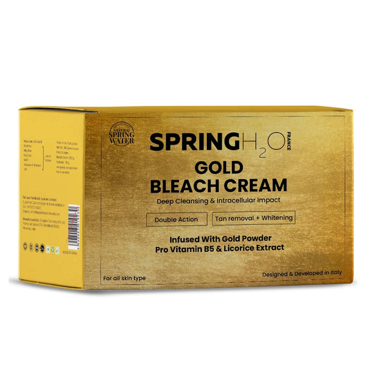 Spring H2O Gold Bleach Cream with Gold Powder, Pro Vitamin B5 and Licorice Extract for tan removal, skin brightening and deep cleansing