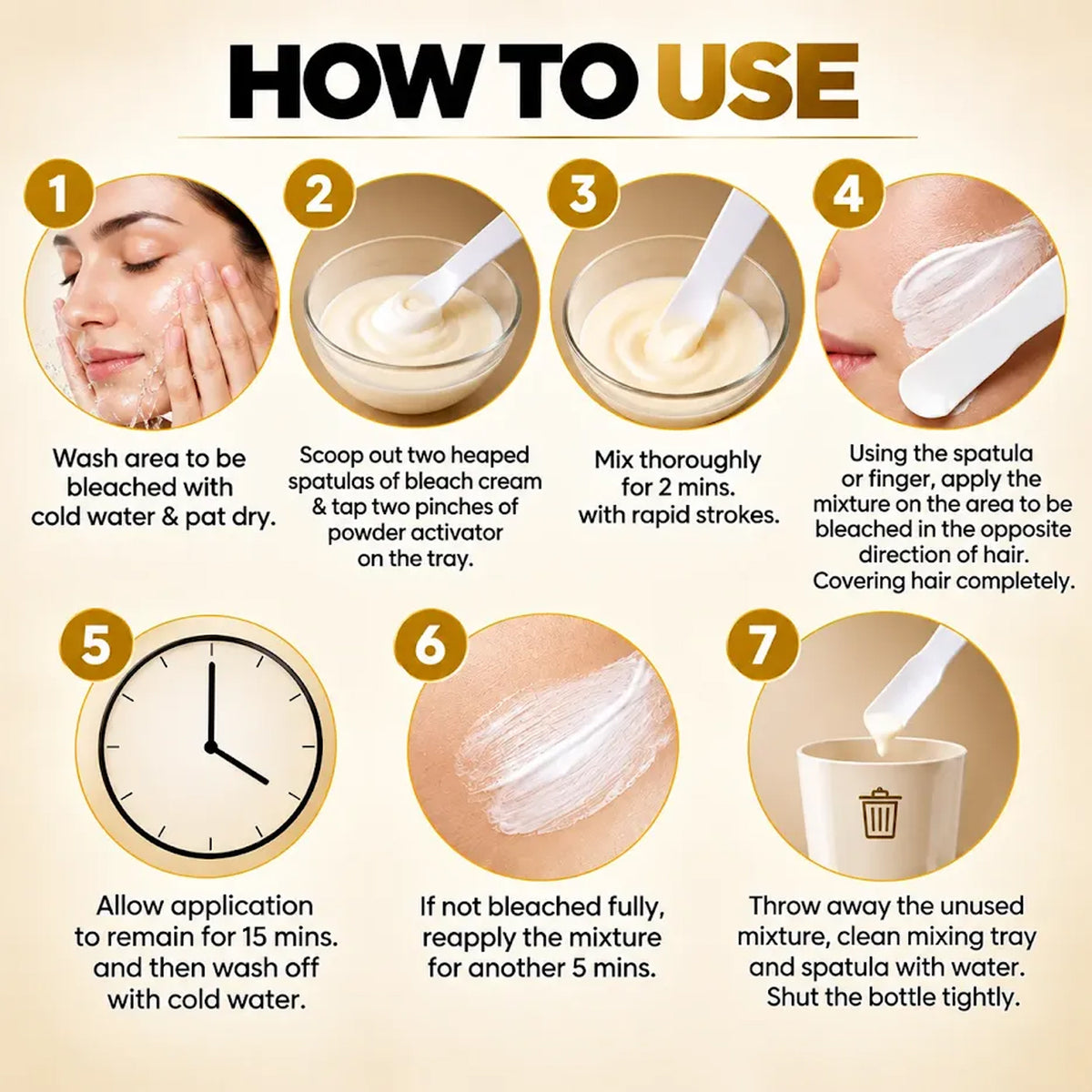 Spring H2O Gold Bleach Cream how to use with mixing, facial application, processing time and washing instructions