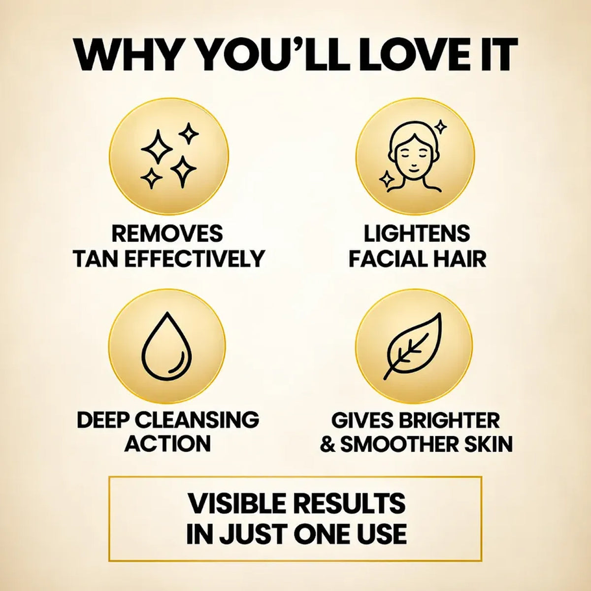 Spring H2O Gold Bleach Cream benefits including tan removal, facial hair lightening, deep cleansing and brighter, smoother-looking skin