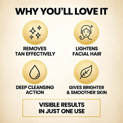 Spring H2O Gold Bleach Cream benefits including tan removal, facial hair lightening, deep cleansing and brighter, smoother-looking skin