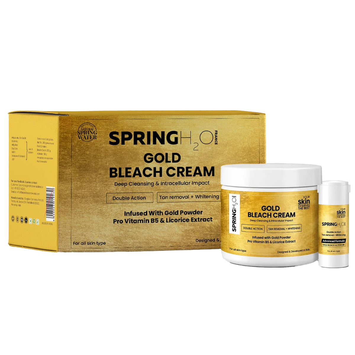 Spring H2O Gold Bleach Cream with Gold Powder, Pro Vitamin B5 and Licorice Extract for tan removal and skin brightening